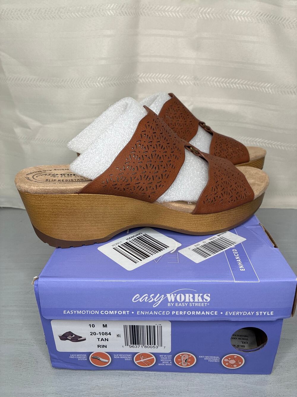 Easy Street Rin Slip-Resistant Wedge Sandals Tan Womens Size 10